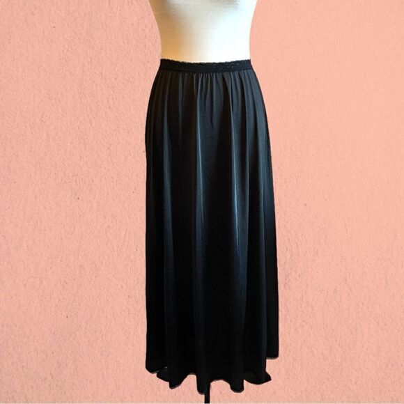 Vintage Dresses & Skirts - Vintage black maxi slip skirt with lace trim